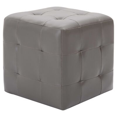 Lot de 2 Poufs Carré Matelassé Gris