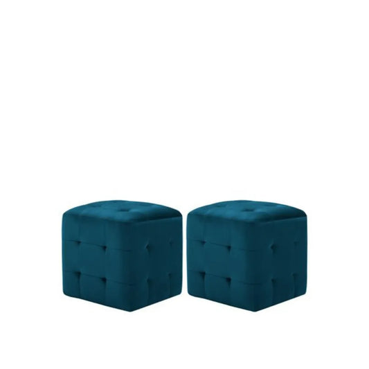 Lot de 2 Poufs Carré en Velours Bleu