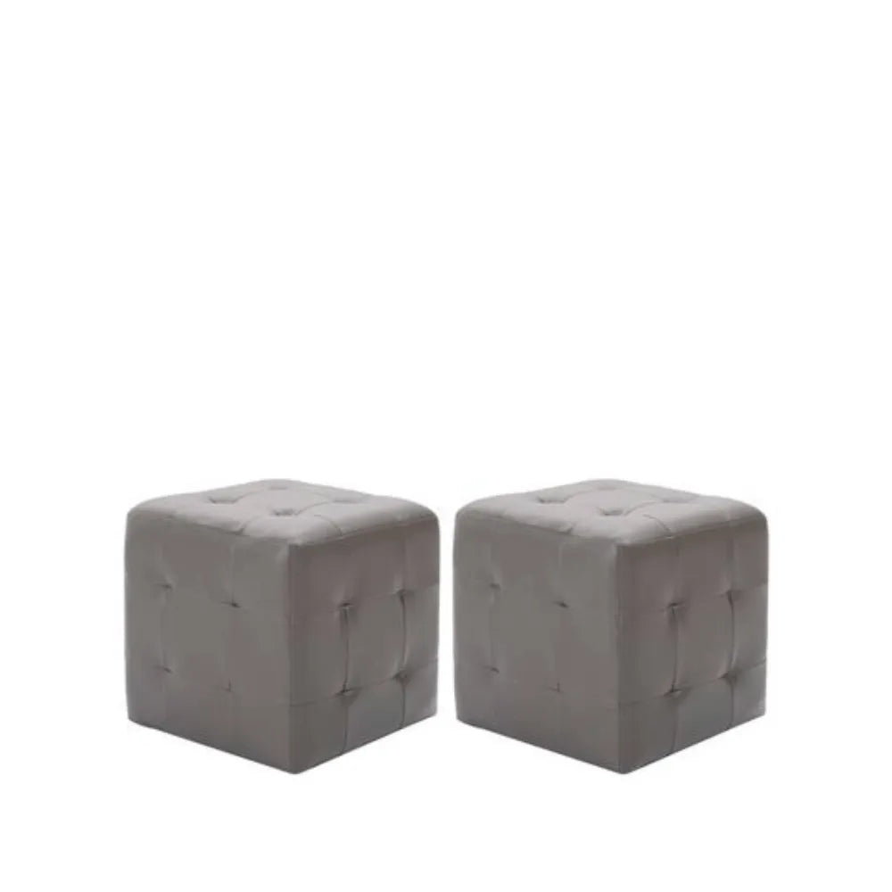 Lot de 2 Poufs Carré Matelassé Gris