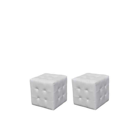 Lot de 2 Poufs Carré Matelassé Blanc