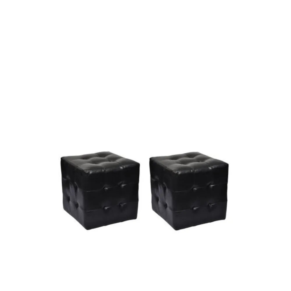 Lot de 2 Poufs Carré Matelassé Noir