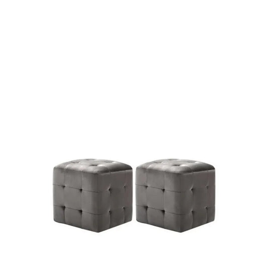 Lot de 2 Poufs Carré en Velours Gris