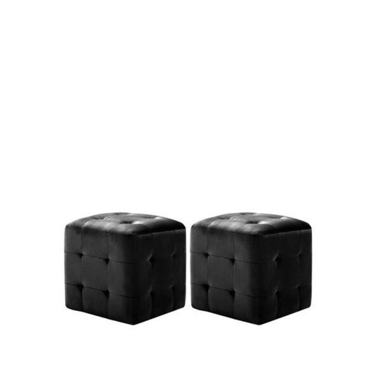 Lot de 2 Poufs Carré en Velours Noir