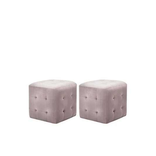 Lot de 2 Poufs Carré en Velours Rose