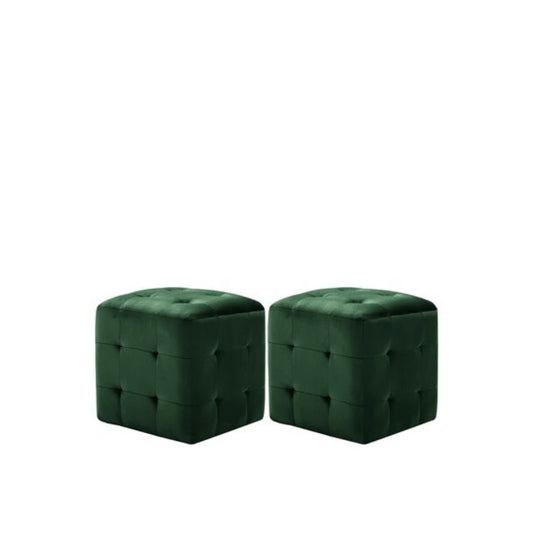 Lot de 2 Poufs Carré en Velours Vert