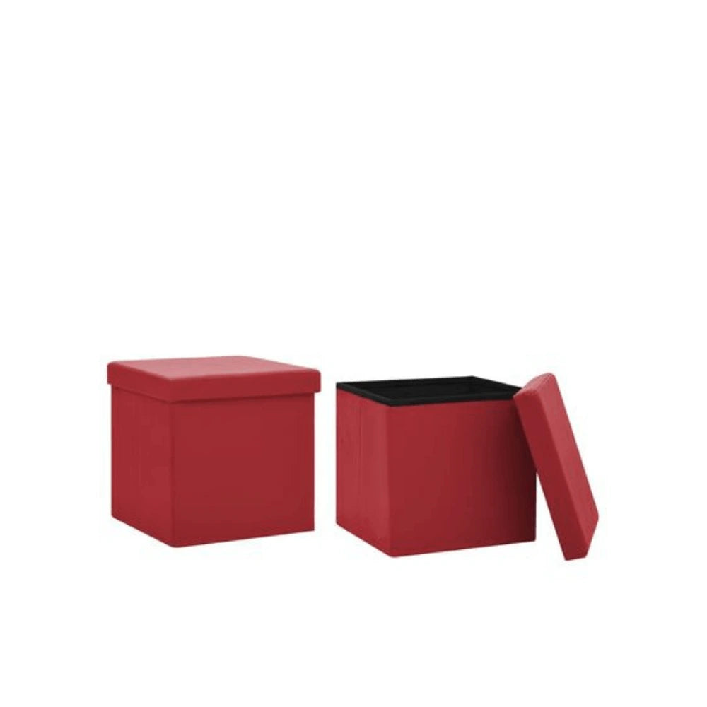 Lot de 2 Poufs Coffre Rouge