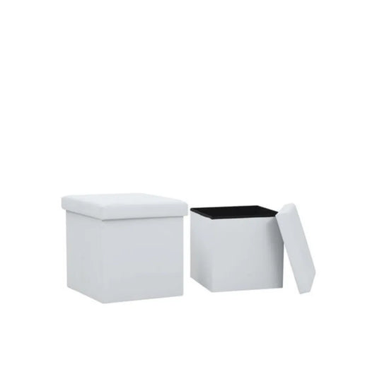 Lot de 2 Poufs Coffre en Similicuir Blanc