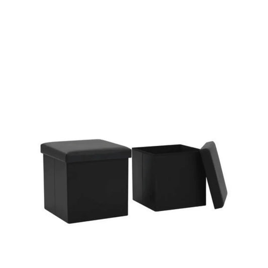 Lot de 2 Poufs Coffre en Similicuir Noir