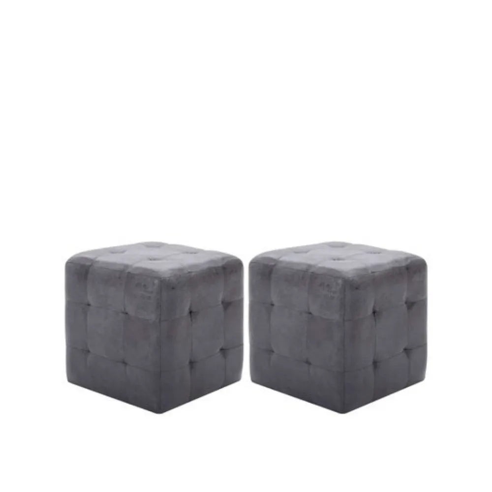 Lot de 2 Poufs Similicuir Daim Gris