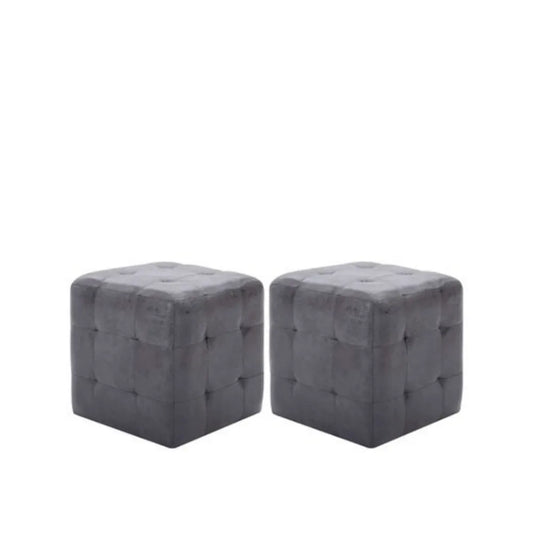 Lot de 2 Poufs Similicuir Daim Gris