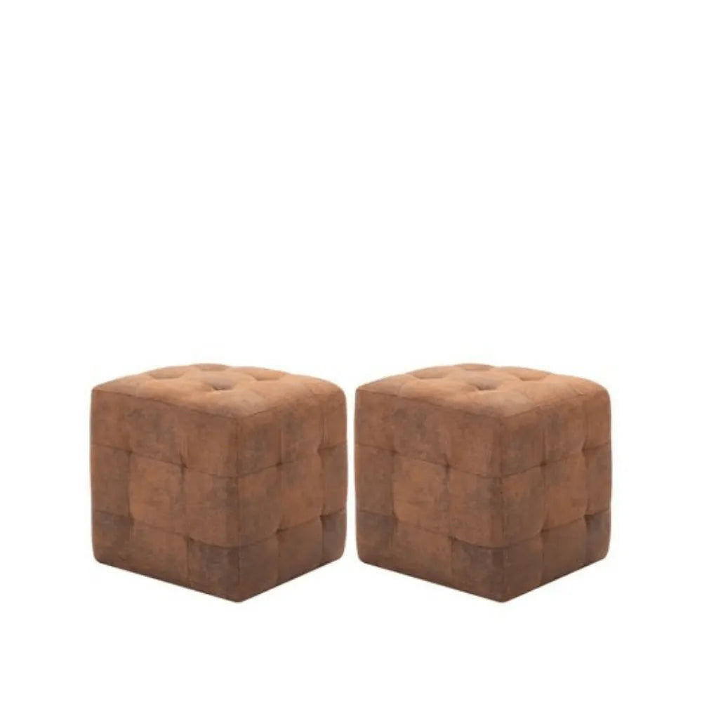 Lot de 2 Poufs Similicuir Daim Marron