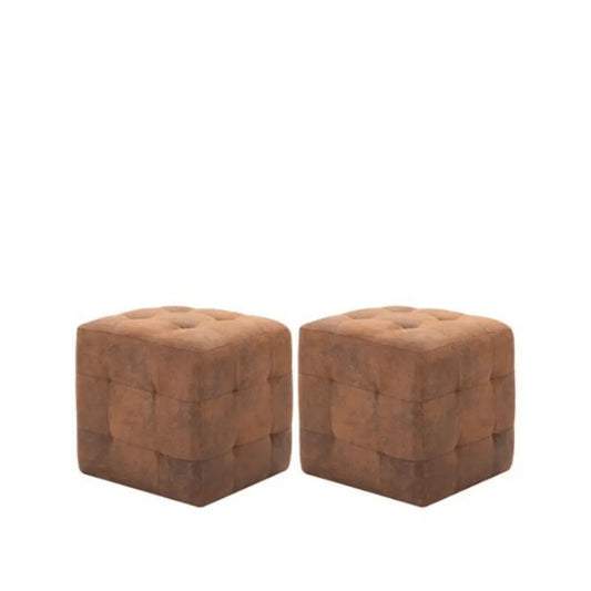 Lot de 2 Poufs Similicuir Daim Marron