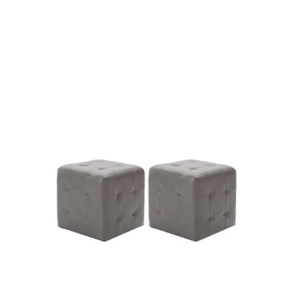 Lot de 2 Poufs Similicuir Gris