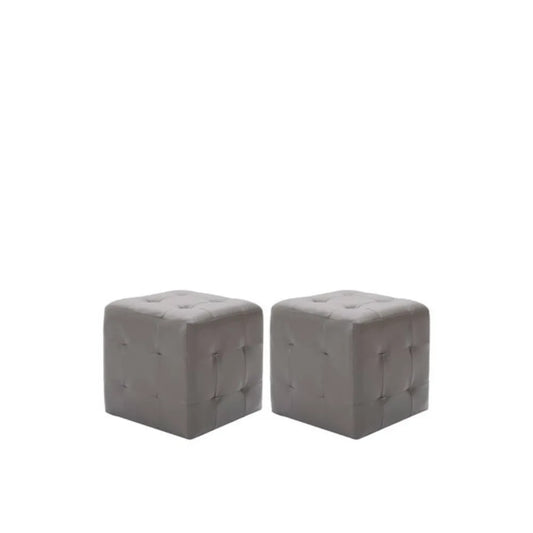 Lot de 2 Poufs Similicuir Gris