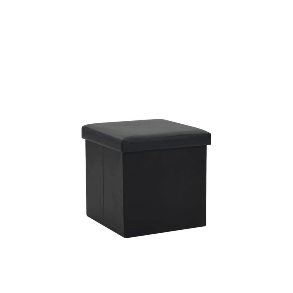 Pouf Coffre en Similicuir Noir