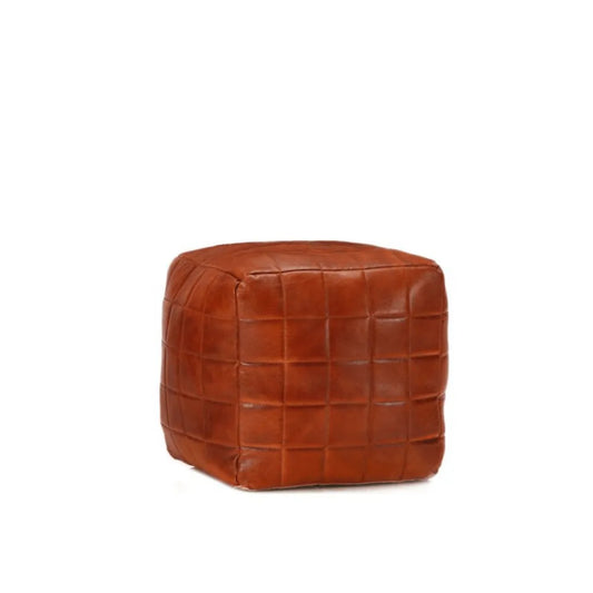 Pouf Cuir Marron Couture