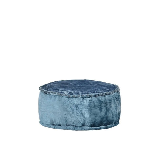 Pouf Rond Velours Bleu