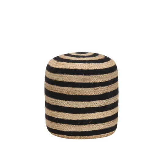 Pouf à Rayure Noir 40 x 45 cm en Jute