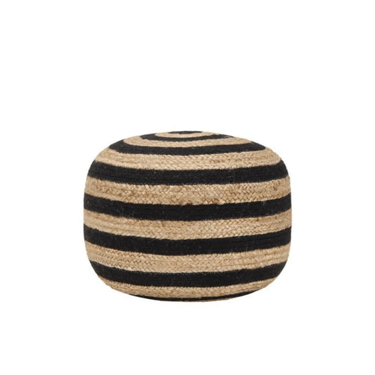Pouf à Rayure Noir 45 x 30 cm en Jute