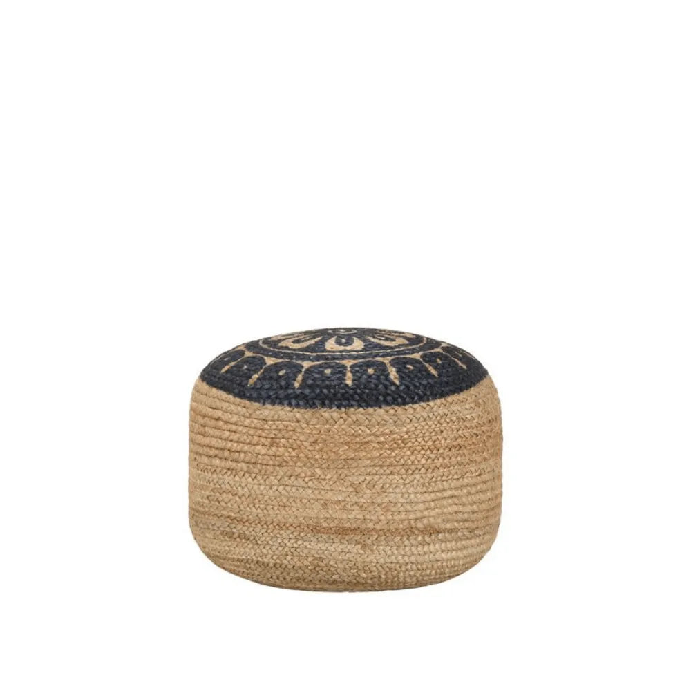 Pouf avec Motif Noir en Jute