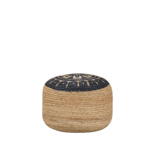 Pouf avec Motif Noir en Jute