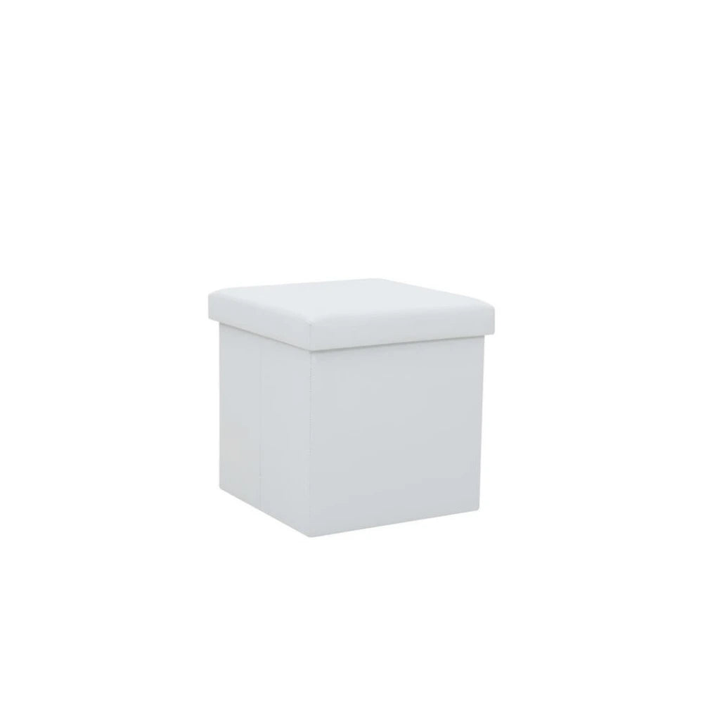 Pouf coffre en Similicuir Blanc