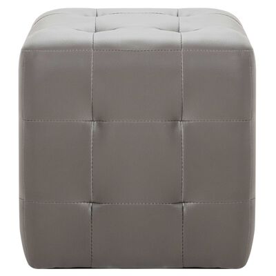 Lot de 2 Poufs Similicuir Gris