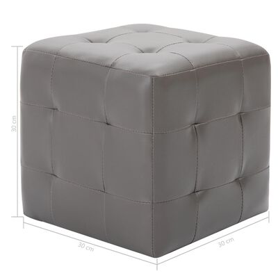 Lot de 2 Poufs Similicuir Gris