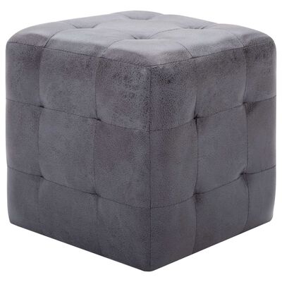 Lot de 2 Poufs Similicuir Daim Gris