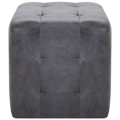 Lot de 2 Poufs Similicuir Daim Gris