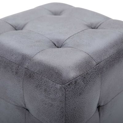 Lot de 2 Poufs Similicuir Daim Gris