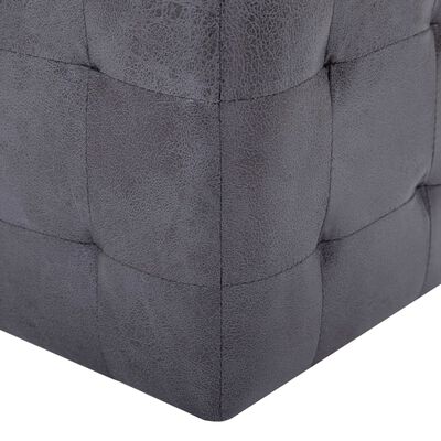 Lot de 2 Poufs Similicuir Daim Gris