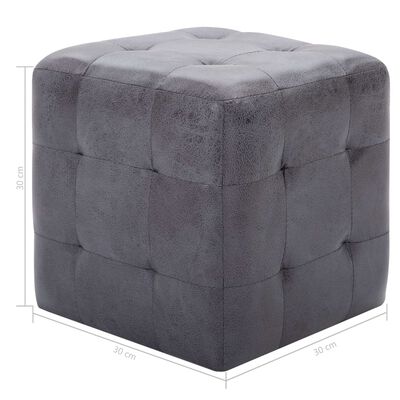 Lot de 2 Poufs Similicuir Daim Gris