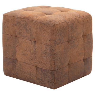 Lot de 2 Poufs Similicuir Daim Marron