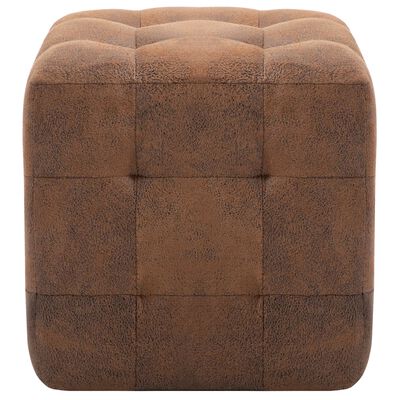 Lot de 2 Poufs Similicuir Daim Marron