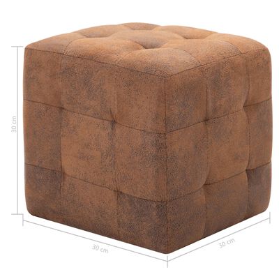 Lot de 2 Poufs Similicuir Daim Marron