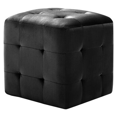 Lot de 2 Poufs Carré en Velours Noir