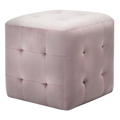 Lot de 2 Poufs Carré en Velours Rose