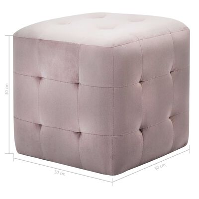 Lot de 2 Poufs Carré en Velours Rose