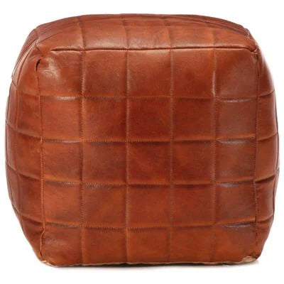 Pouf Cuir Marron Couture