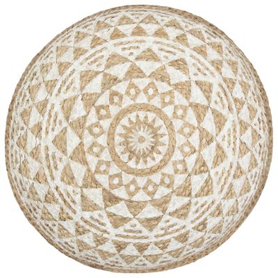 Pouf avec Motif Blanc en Jute