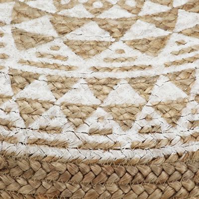 Pouf avec Motif Blanc en Jute