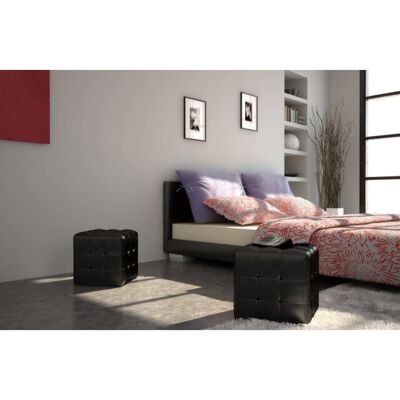 Lot de 2 Poufs Carré Matelassé Noir