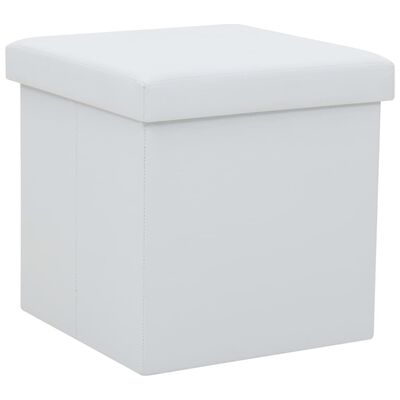 Lot de 2 Poufs Coffre en Similicuir Blanc